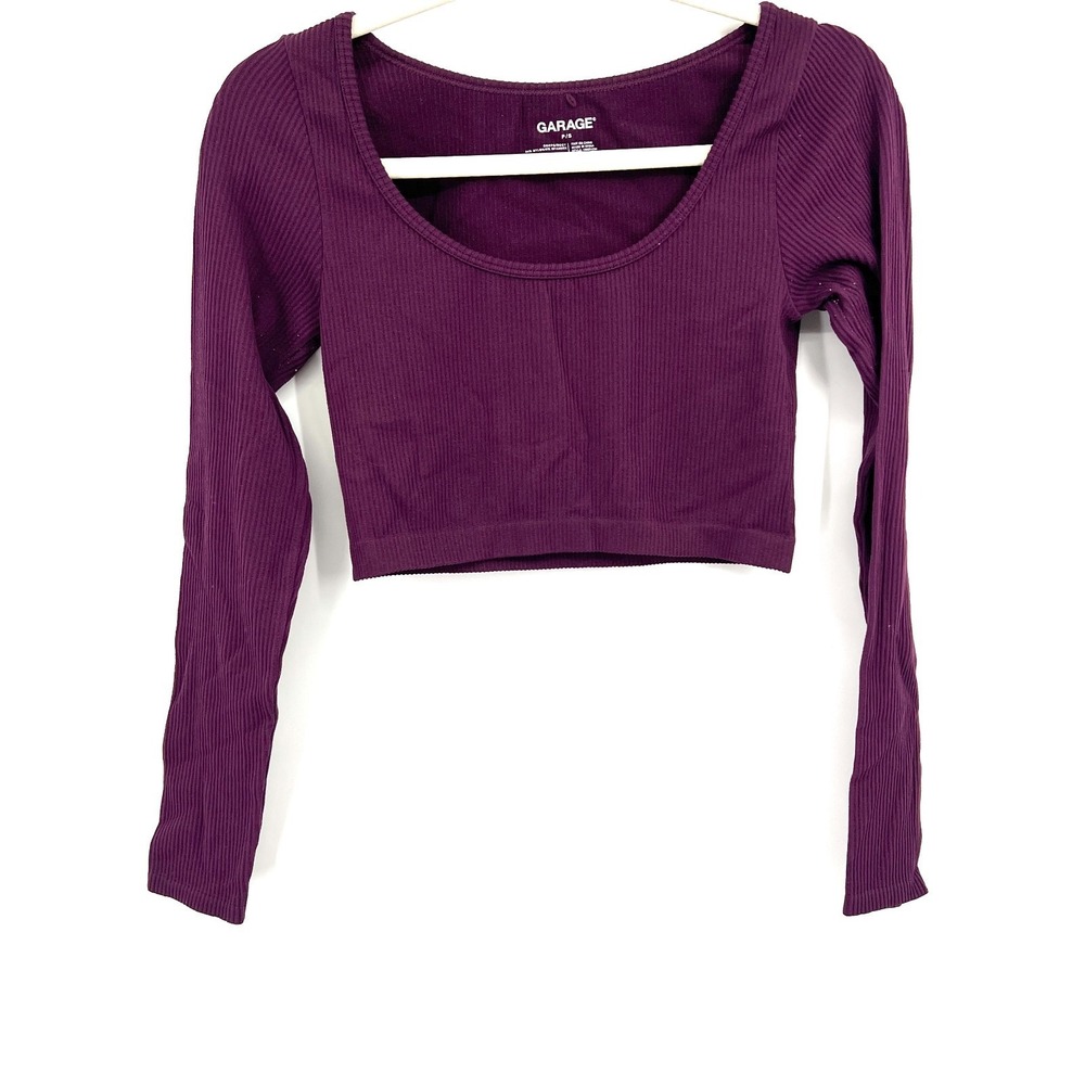 Garage dark purple ribbed long sleeve crop top stretch S